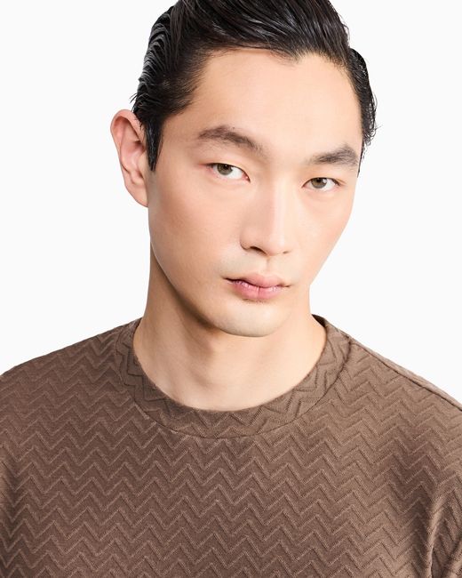 Giorgio Armani Brown T-Shirt Regular Fit Chevron Jacquard Stretch Virgin Wool for men