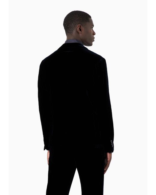 Giorgio Armani Black Double-breasted Upton Jacket In Stretch Plain Velvet for men