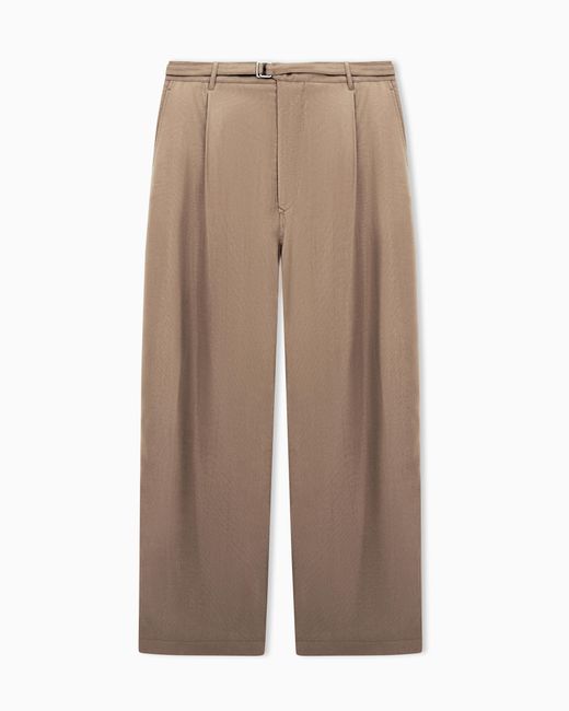 Giorgio Armani Natural Cupro Basketweave Single-Pleat Trousers for men
