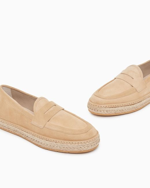Giorgio Armani White Suede Loafers With A Rope Sole for men