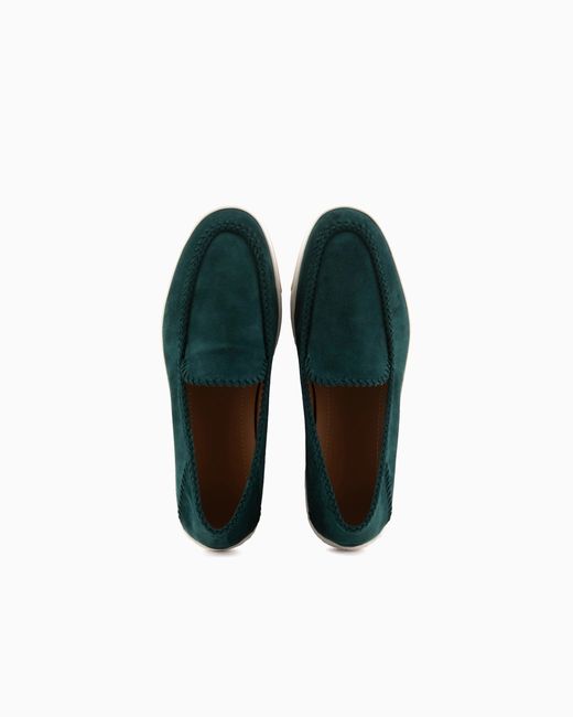 Giorgio Armani Green Suede Slip On With Threading And Rubber Sole for men