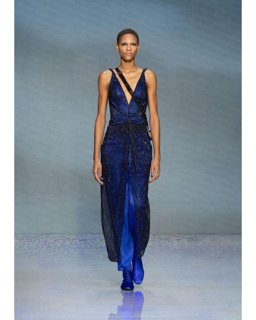 Giorgio Armani Blue Embroidered Long Dress