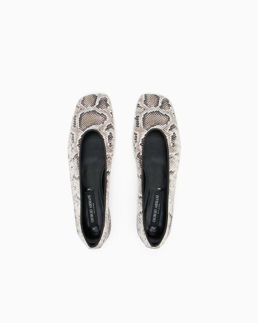 Giorgio Armani White Leather Python Print Flats With Square Toe