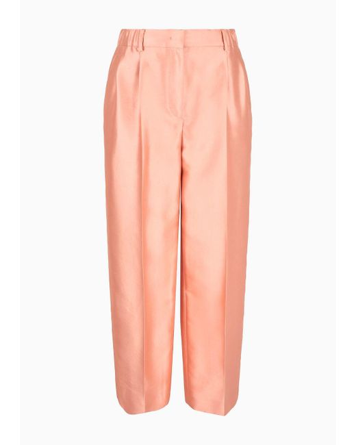 Pantaloni Ampi In Shantung Di Seta di Giorgio Armani in Pink