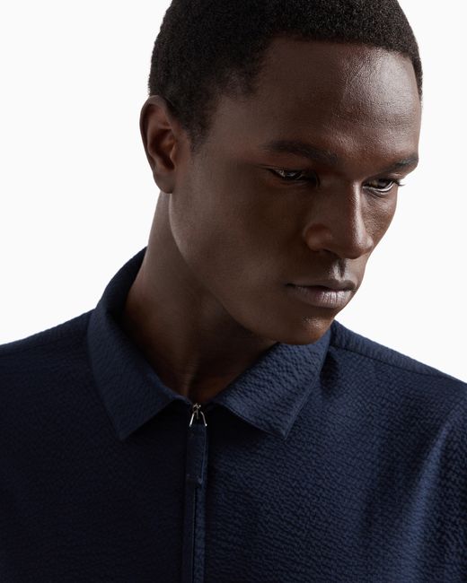 Camisa De Sirsaca De Algodón Con Cremallera Giorgio Armani de hombre de color Blue