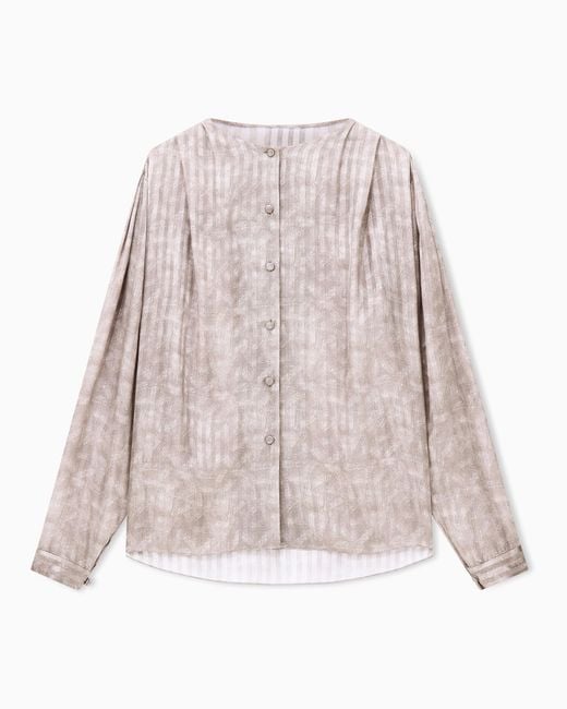 Giorgio Armani Pink Blouse Collarless Printed Silk Shoulder Pleats Wide Stripes