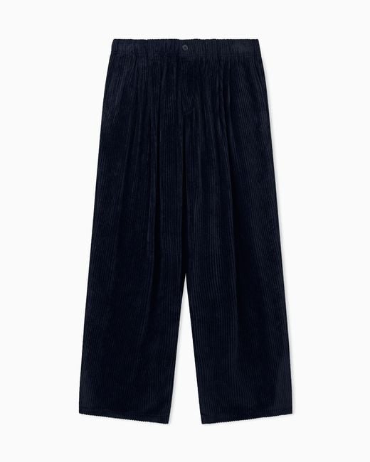 Giorgio Armani Blue Trouser Oversized Fit Ribbed Viscose Velvet for men