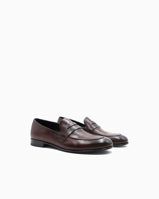 Giorgio Armani White Classic Calf Leather Penny Loafers for men
