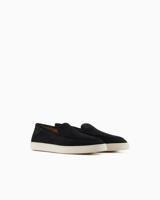 Giorgio Armani White Suede Slip On With Threading And Rubber Sole for men