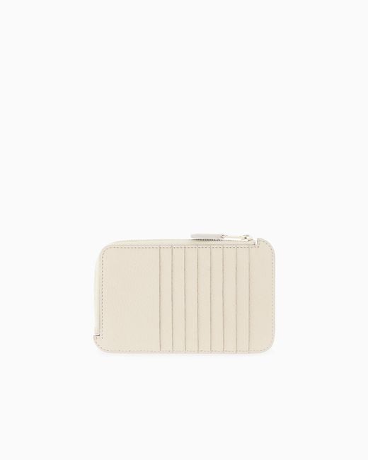 Giorgio Armani White Half Zip-Around Granulated Leather Wallet With Logo Pocket