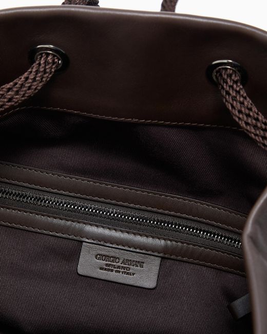 Giorgio Armani Black Raffia And Leather Backpack for men