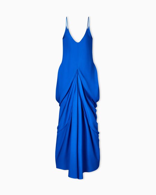 Giorgio Armani Blue Long Triple Silk Georgette Dress