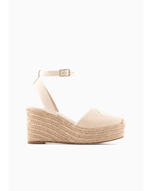 Giorgio Armani White Cotton Espadrilles With Wedges And Embroidered Logo