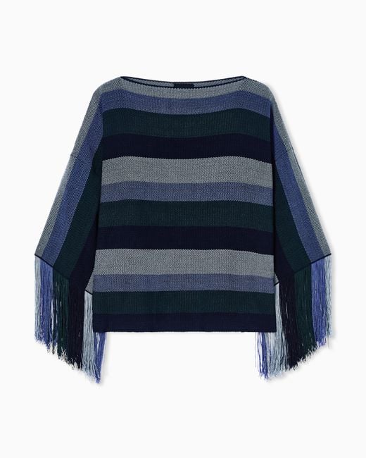 Giorgio Armani Blue Viscose Jumper With Fringes