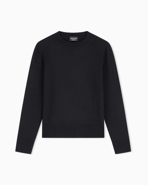 Giorgio Armani Black Cashmere Sweater With Ribbed Profiles