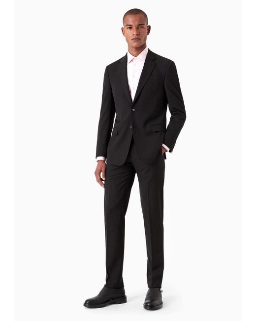 Giorgio Armani Black Single-breasted, Water-repellent Wool Suit From The Soft Line for men