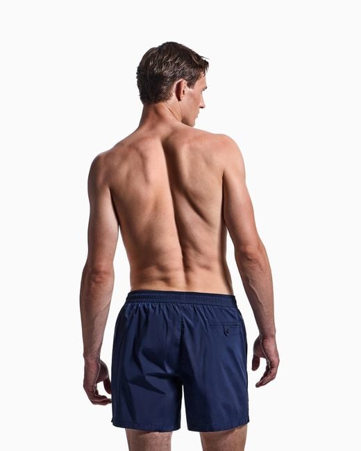 Giorgio Armani Blue Elastic Waist Swim Trunks for men
