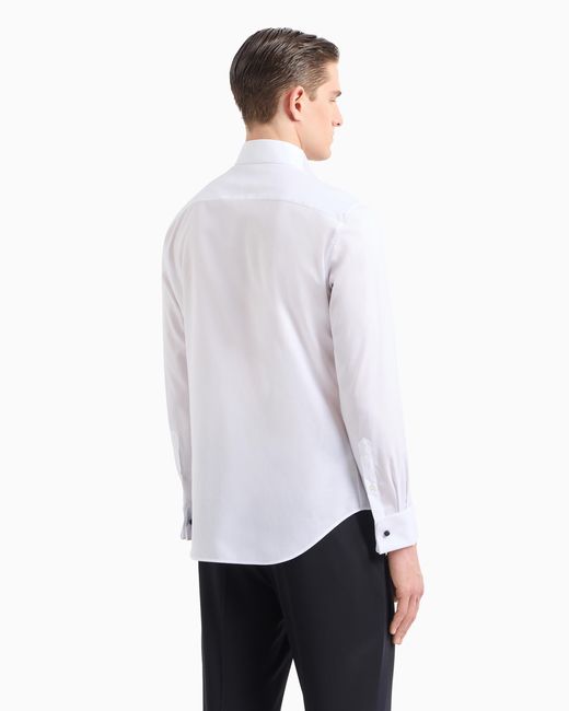 Giorgio Armani White Cotton Tuxedo Shirt for men
