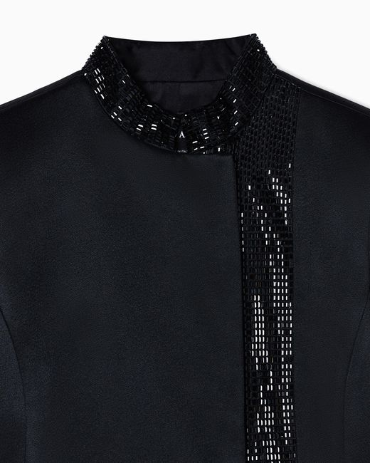Giorgio Armani Blue Short Viscose And Silk Jacket With Rhinestone Detail