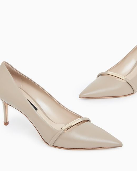 Giorgio Armani White Pointed Leather Pumps With Metallic Strap
