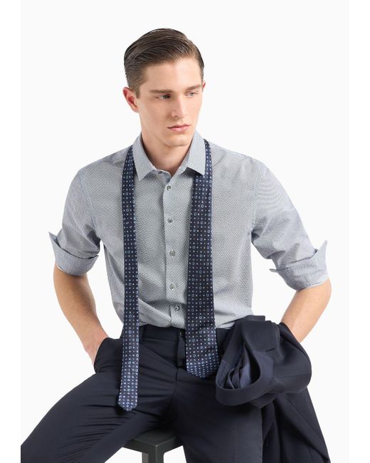 Camisa Regular Fit De Seda Estampada Giorgio Armani de hombre de color Gray