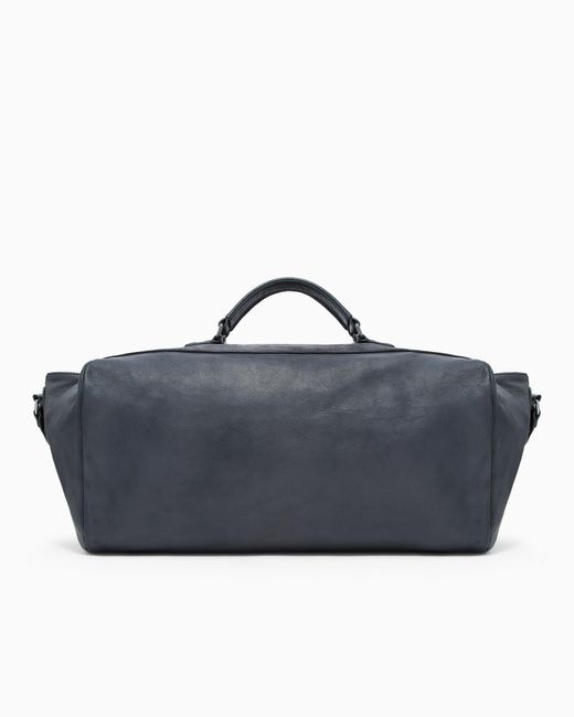 Giorgio Armani Blue Vintage-Effect Pebbled Nappa-Leather Duffel Bag for men