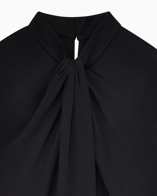 Giorgio Armani Black Silk Double Georgette Blouse With Front Knot
