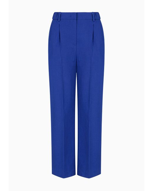 Giorgio Armani Blue Wide-legged Linen Trousers