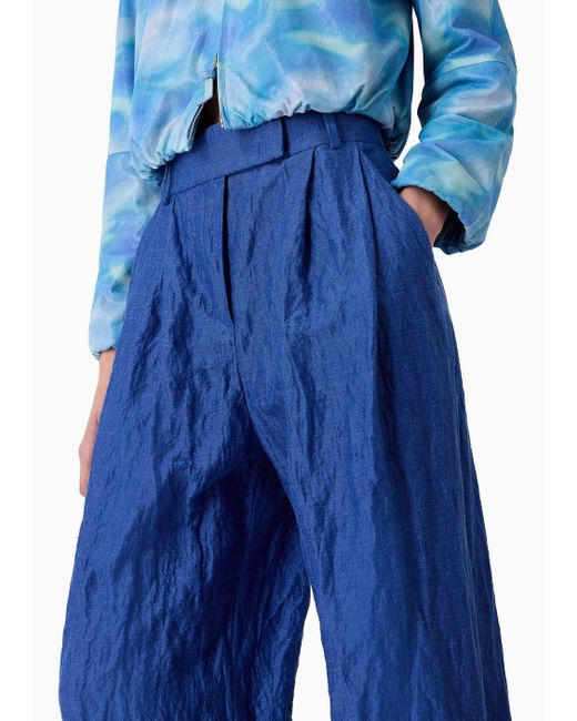 Pantalones Anchos De Lino Giorgio Armani de color Blue