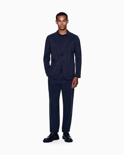 Pantalones Con Una Pinza En Mezcla De Seda Lavada Giorgio Armani de hombre de color Blue