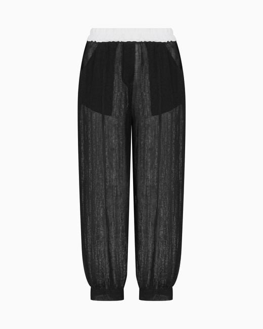 Pantalones En Malla De Mezcla De Lino Giorgio Armani de color Black