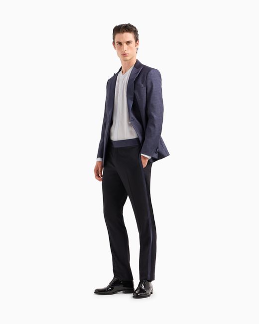 Giorgio Armani Blue Wool Crêpe Tuxedo Trousers for men