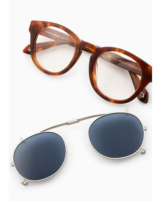 Giorgio Armani Blue Panto Glasses With Clip for men
