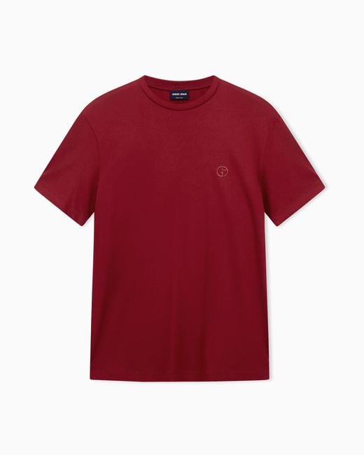 Giorgio Armani Red Short-Sleeve Cotton Interlock T-Shirt With Logo for men
