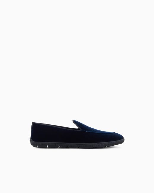 Giorgio Armani Blue Velvet Slip On Shoes With A Flexible Rubber Sole for men