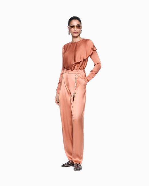 Giorgio Armani Pink Silk Double Satin Single-Pleat Trousers