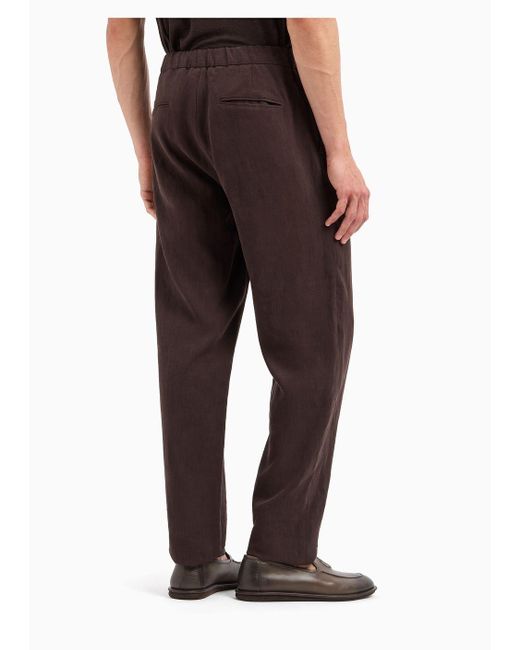 Pantalones De Una Pinza En Tela De Lino Puro Giorgio Armani de hombre de color Brown