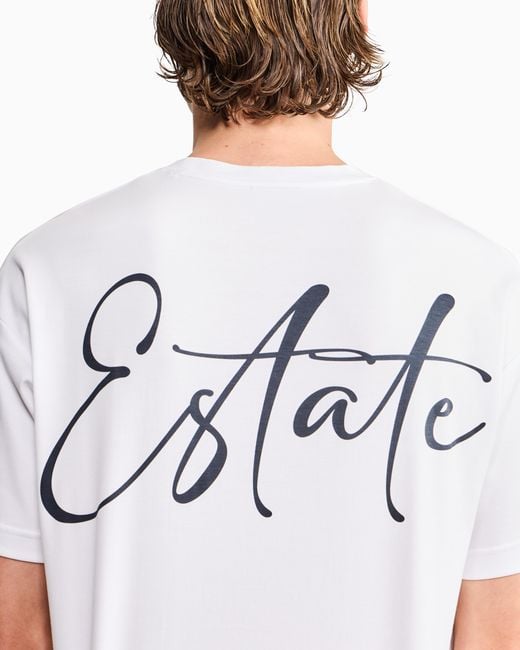 Giorgio Armani White Cotton Interlock Jersey T-Shirt With Print On The Back for men