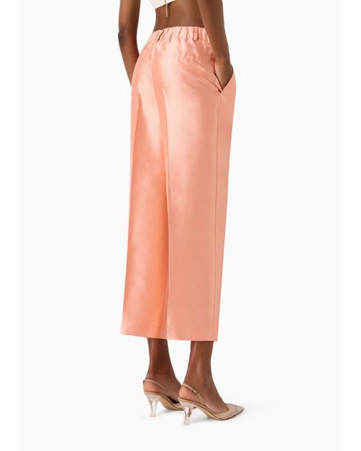 Giorgio Armani Pink Wide-cut, Silk-shantung Trousers