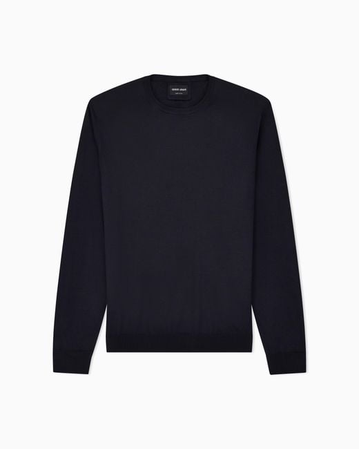 Giorgio Armani Blue Long-Sleeved, Crew-Neck Jumper for men