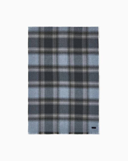 Giorgio Armani Gray Cashmere Stole With Check Pattern And Fringes