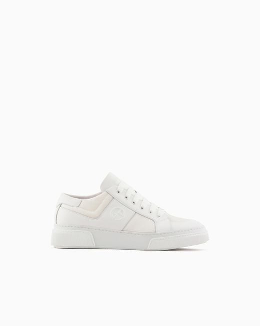 Giorgio Armani White Leather And Fabric Sneakers for men