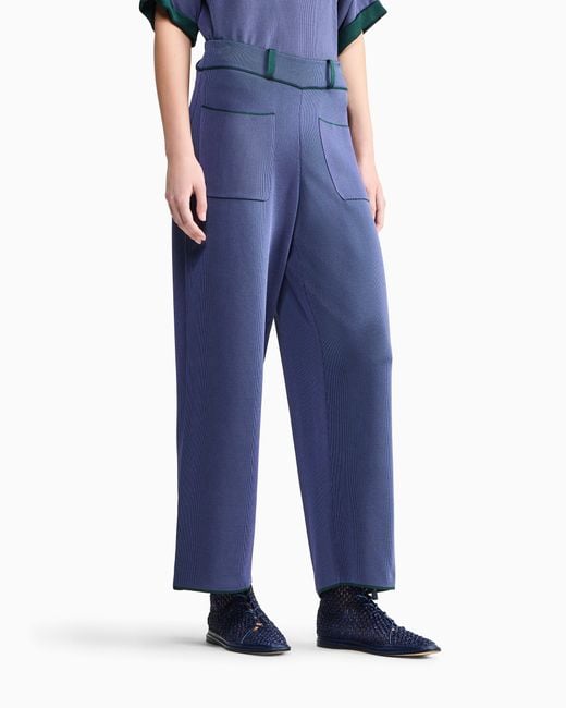 Giorgio Armani Blue Ribbed Viscose-Blend Trousers