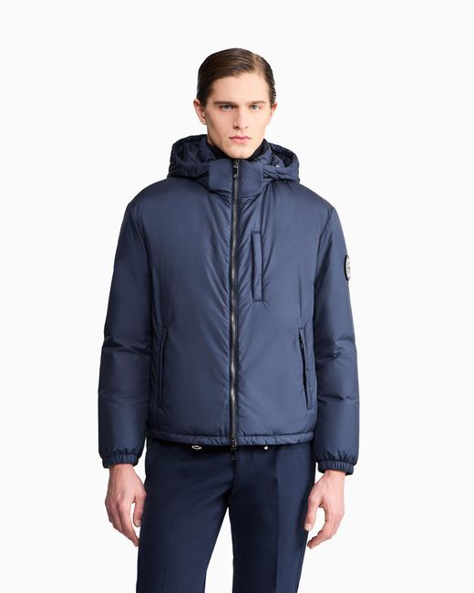 Giorgio Armani Blue Hooded Blouson With Goose-Down Padding for men