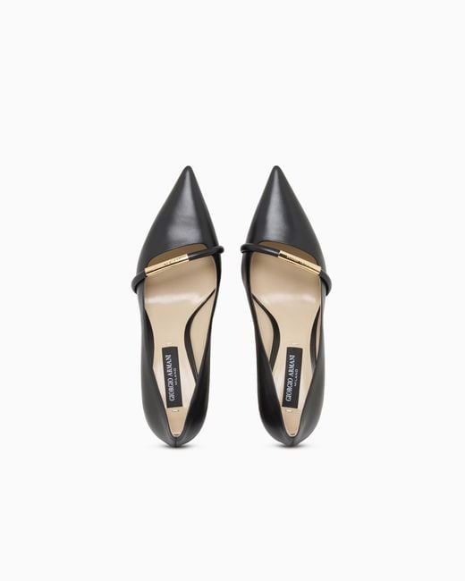 Giorgio Armani White Pointed Leather Pumps With Metallic Strap
