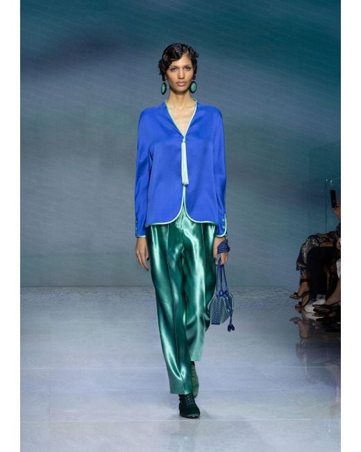 Giorgio Armani Green Two-dart Trousers In Silk And Linen