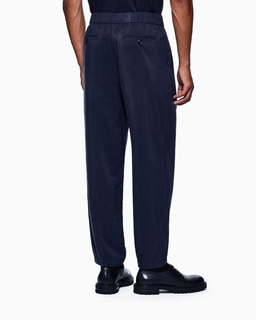 Pantalones Con Una Pinza En Mezcla De Seda Lavada Giorgio Armani de hombre de color Blue