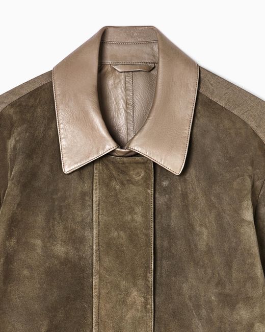 Giorgio Armani Brown Übergroßer Blouson Aus Lamm-Veloursleder Und Leinen