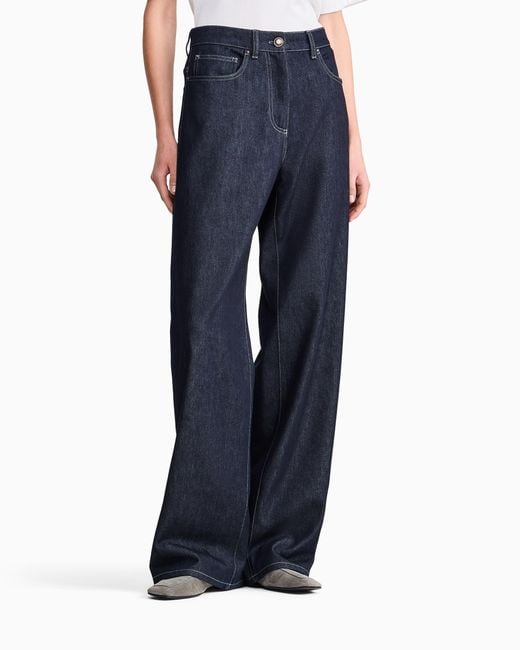 Giorgio Armani Blue Trouser Regular Fit 5 Pocket Cotton And Virgin Wool Denim