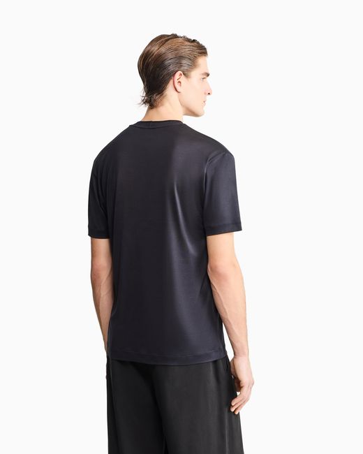 Giorgio Armani Blue Cupro And Silk T-Shirt With Small Pocket for men